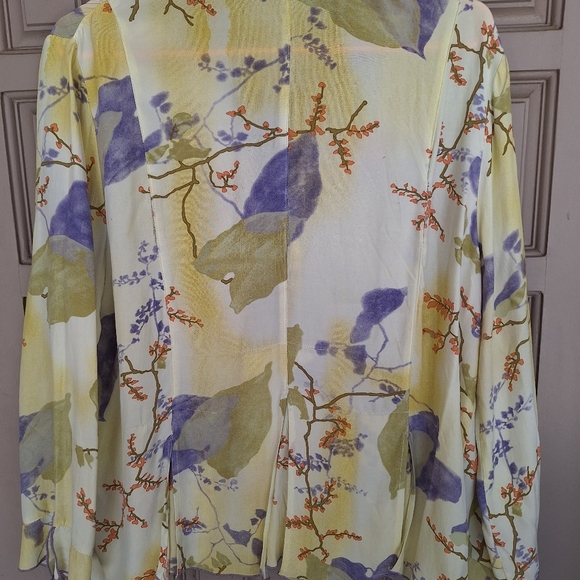 Key Lime Pie Blouse SzL Tencel/Cotton Lavender/Yellow Long Sleeves Button Front - Picture 12 of 13